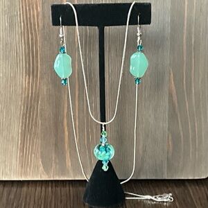 Handmade 925 Floral Bead Necklace/Earring Set